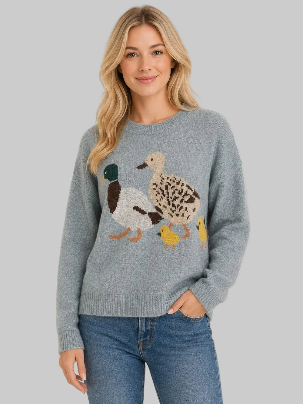 DUCK FAMILY CREW NECK SWEATER - BLUE