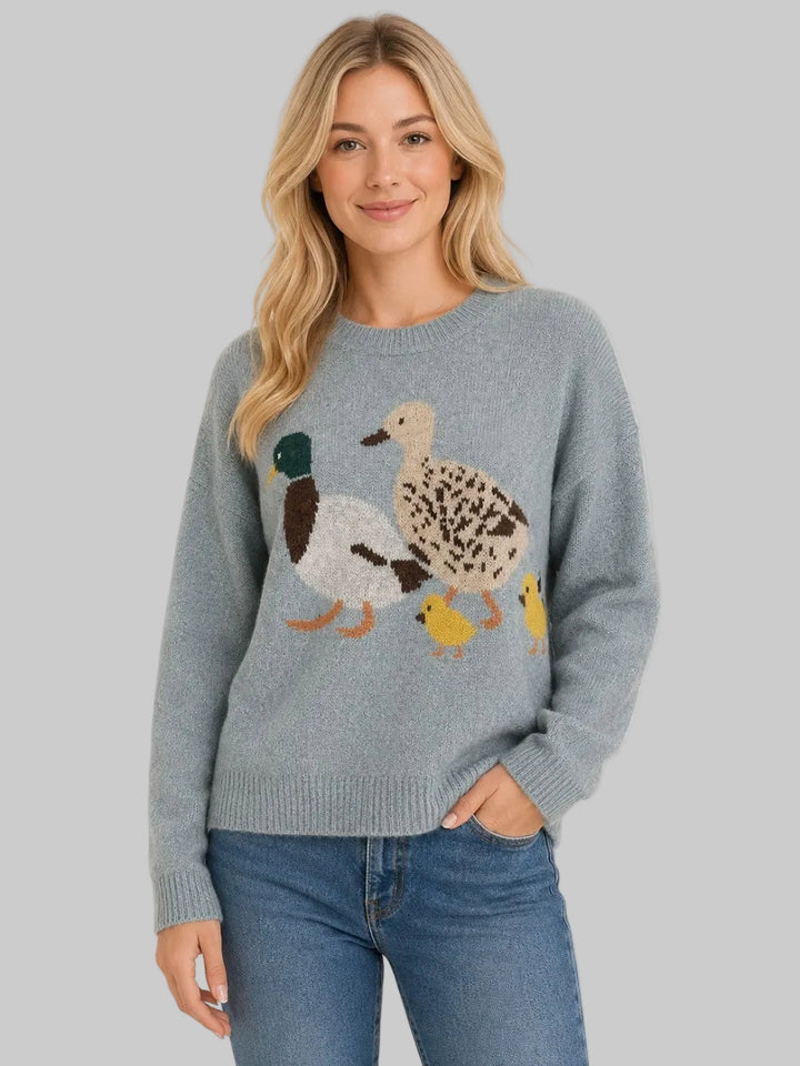DUCK FAMILY CREW NECK SWEATER - BLUE