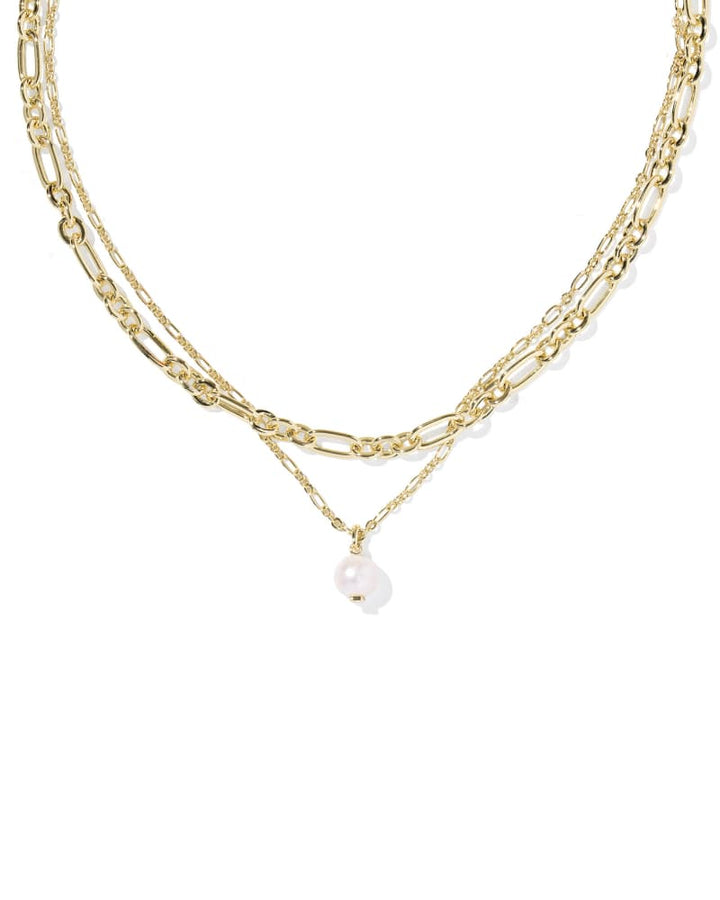 KENDRA SCOTT ASHTON MUTLI STRAND NECKLACE - GOLD FRESHWATER CULTURED PEARL