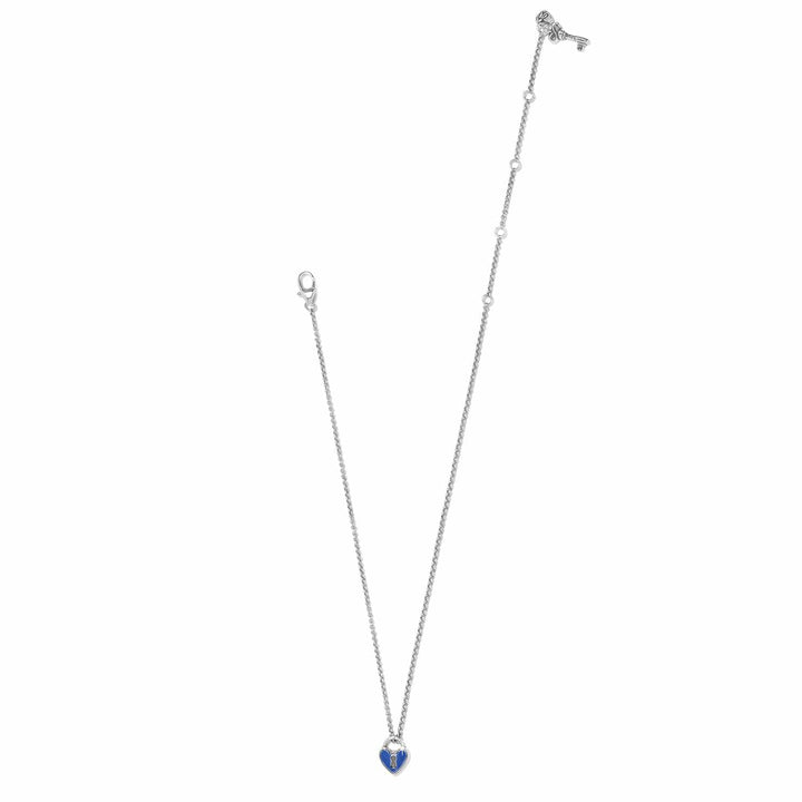 One Heart Padlock Reversible Necklace - Silver-Blue