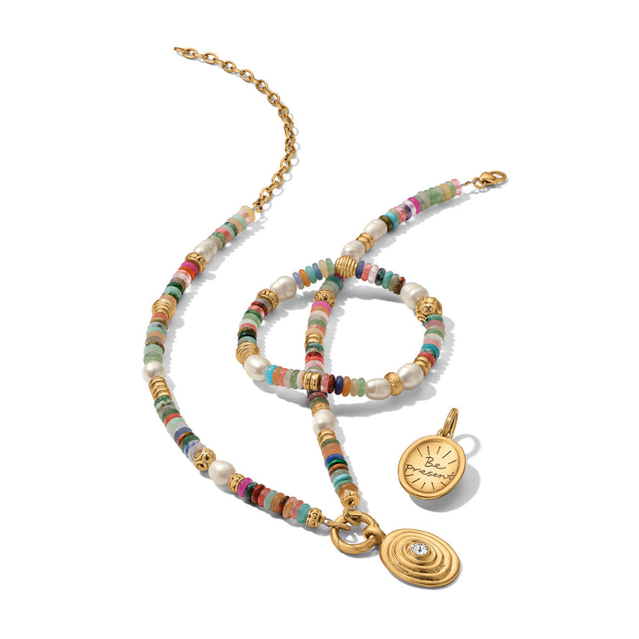 Kosmos Chroma Token Charm Necklace - Gold-Multi