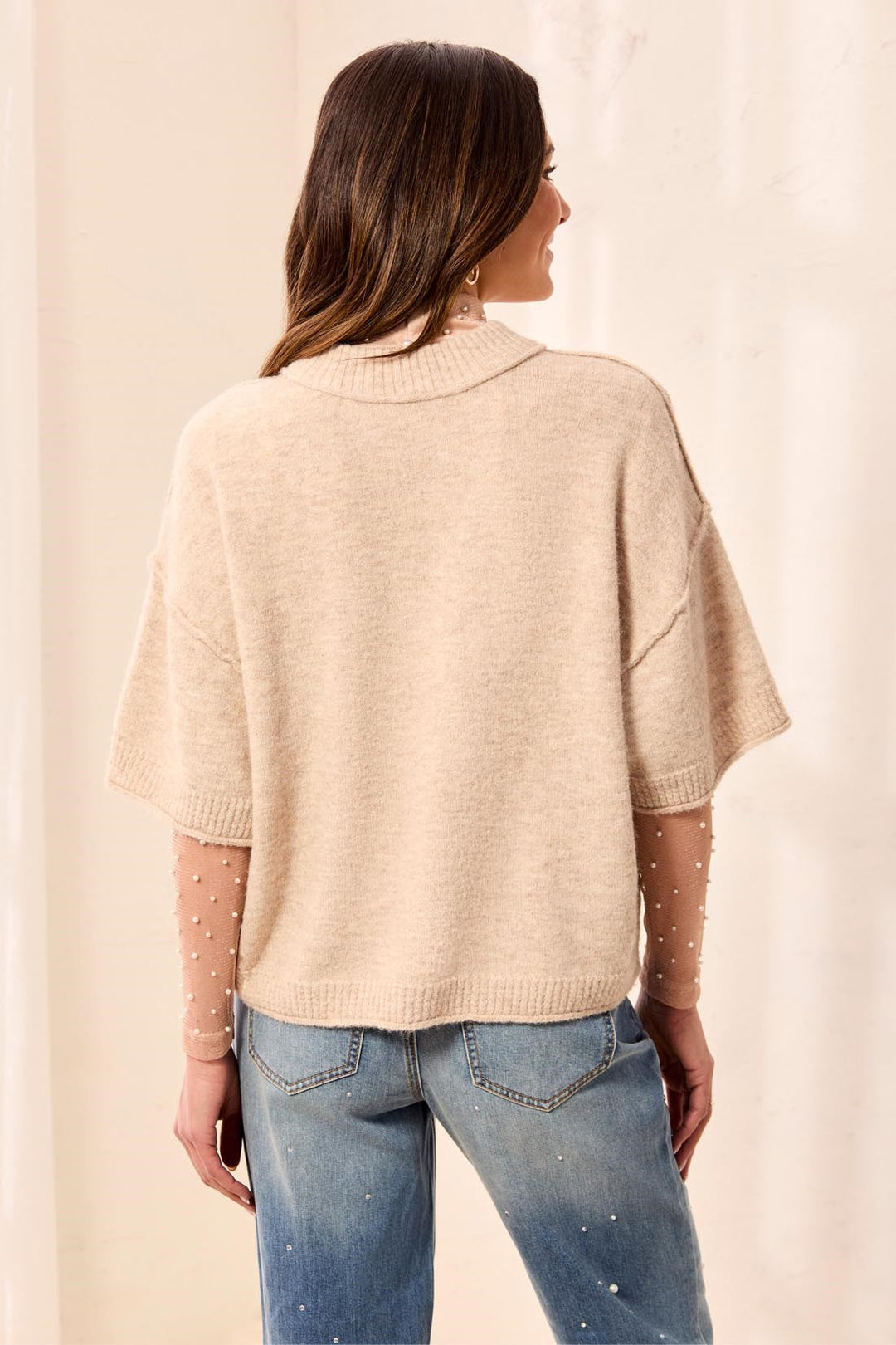 LOFTY ELBOW SLEEVE CREW NECK SWEATER - H PASHMINA
