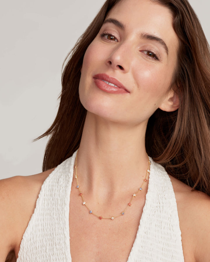 KENDRA SCOTT SIERRA STAR CRYSTAL STRAND NECKLACE - GOLD RED WHITE BLUE MIX