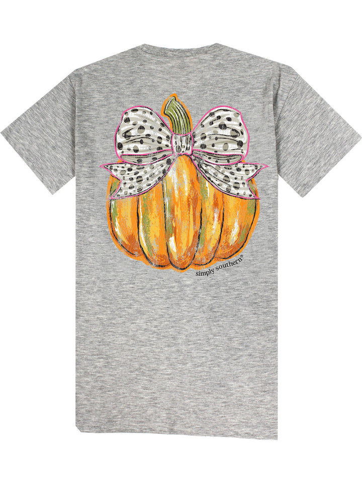 SIMPLY SOUTHERN SS BOW PUMPKIN TEE - HEATHER GREY