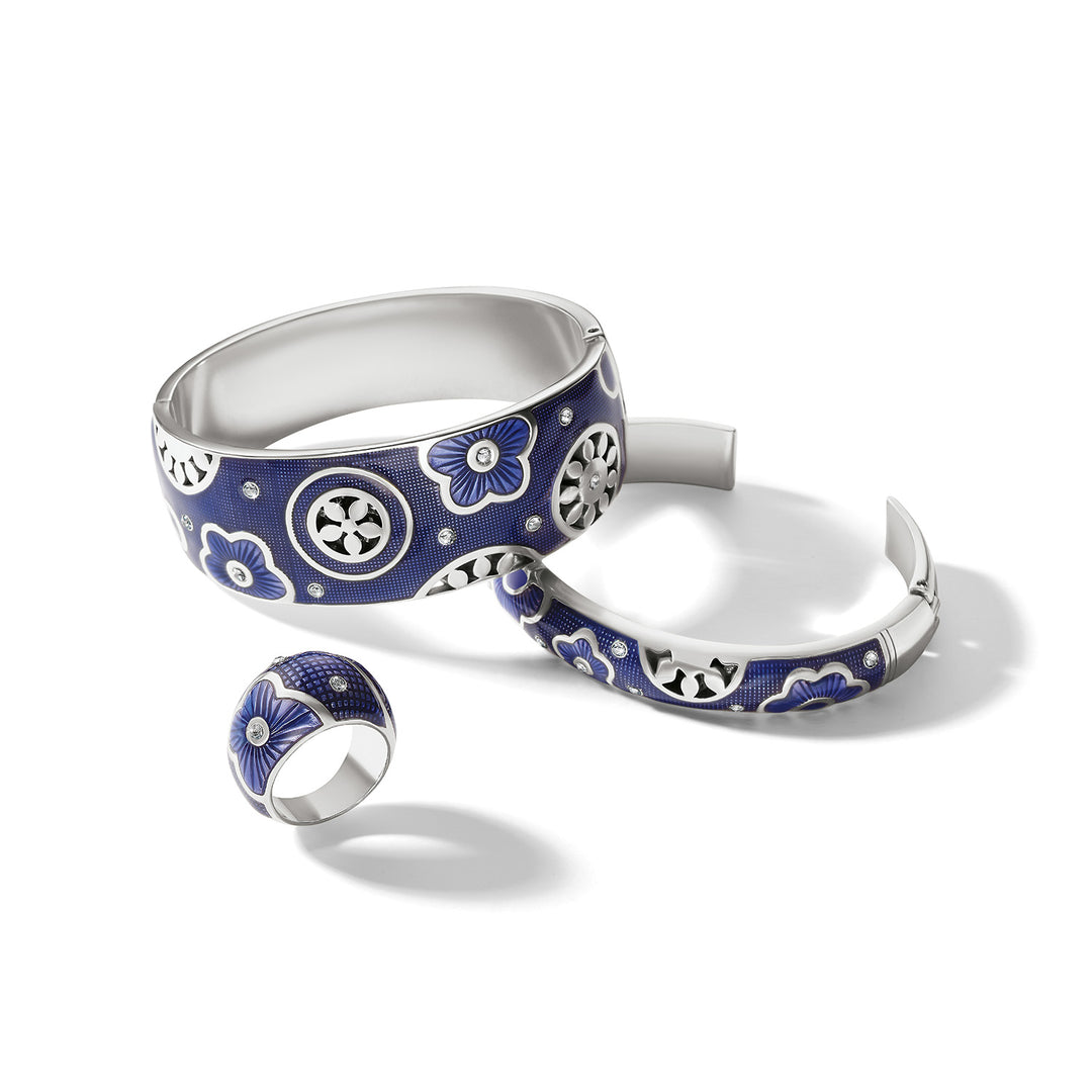 Flora Double Hinged Bangle Bracelet - Silver-Blue