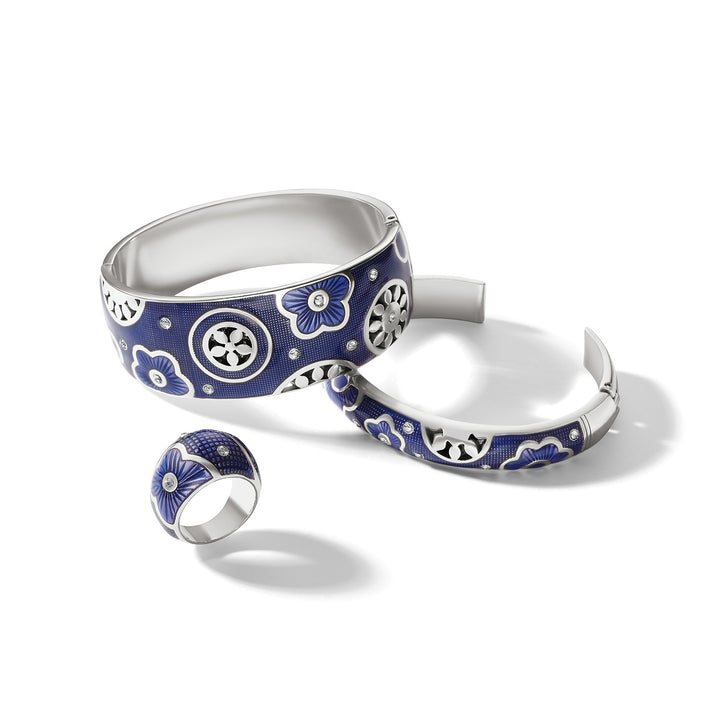 Flora Double Hinged Bangle Bracelet - Silver-Blue