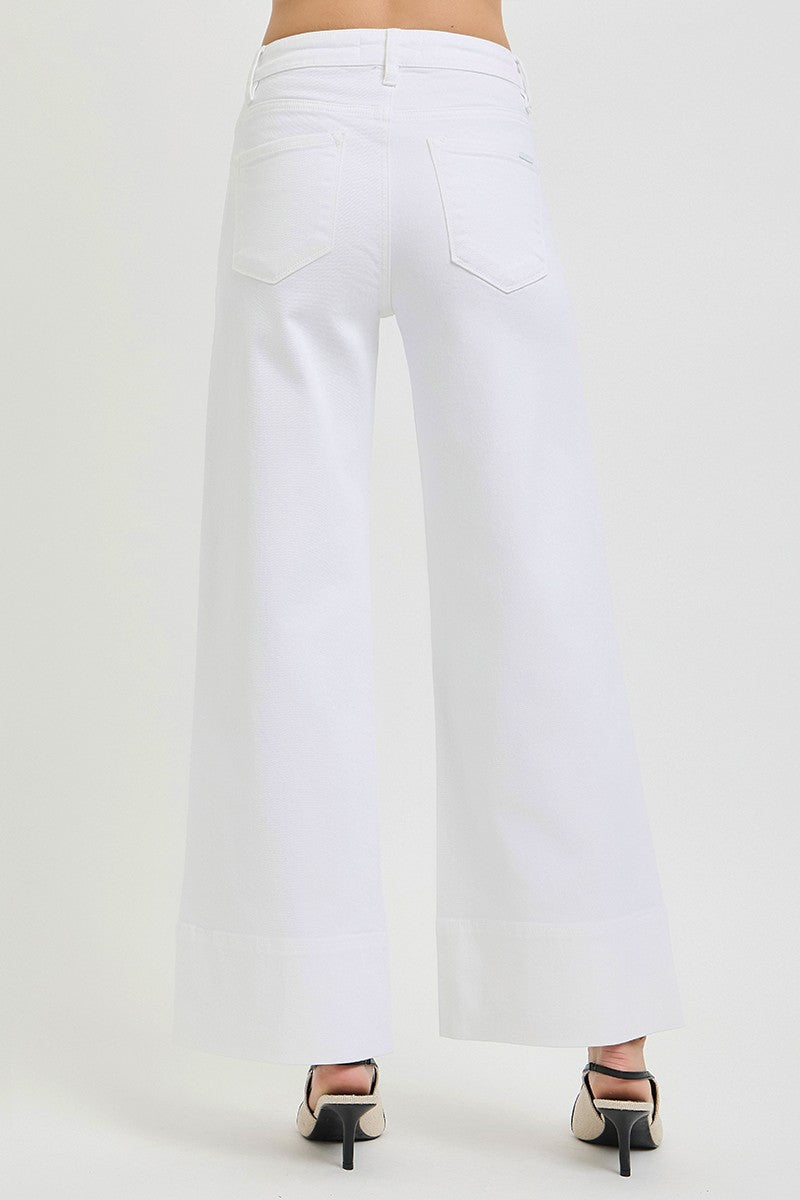 RISEN HIGH RISE ANKLE WIDE JEANS - 28" INSEAM - WHITE