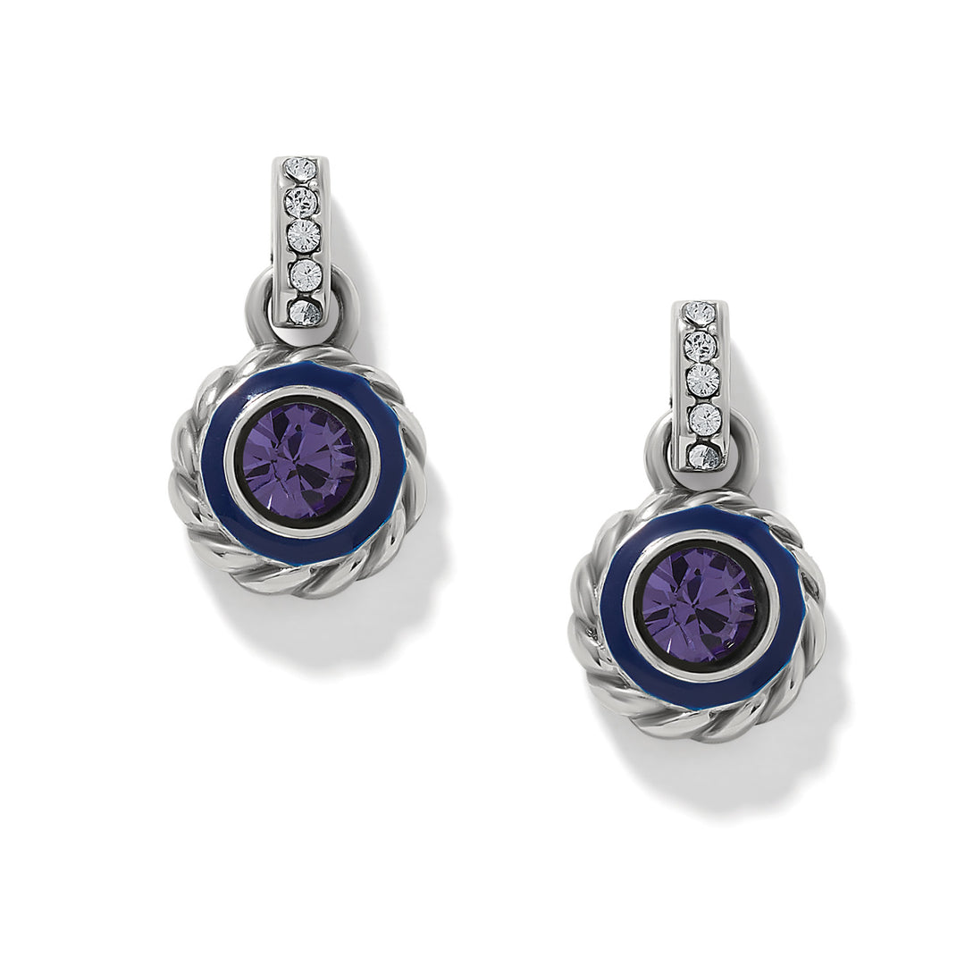 Halo Gemma Petite Round Post Drop Earrings - Silver-Tanzanite