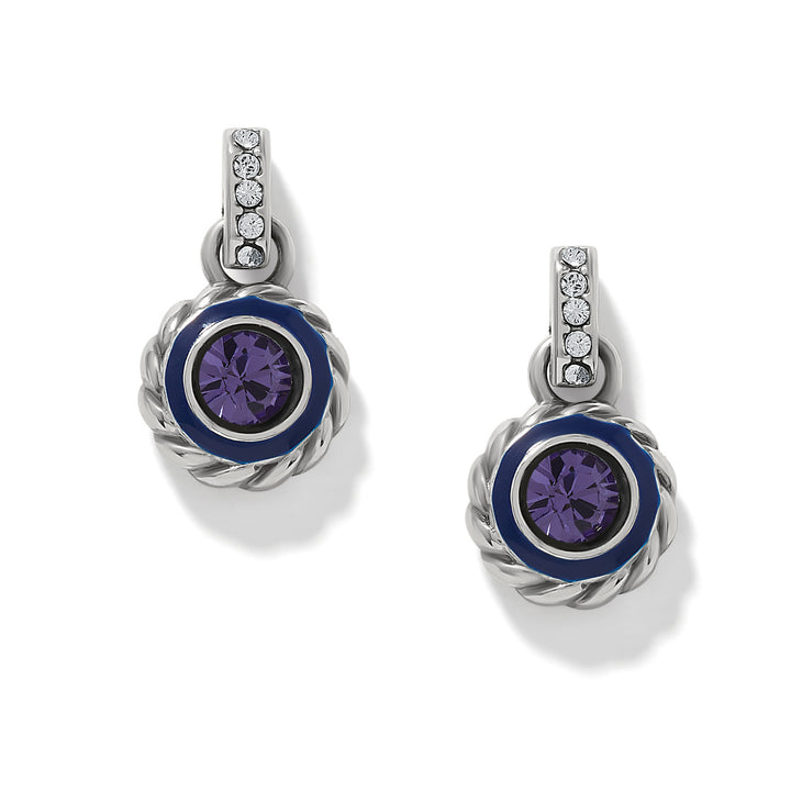 Halo Gemma Petite Round Post Drop Earrings - Silver-Tanzanite