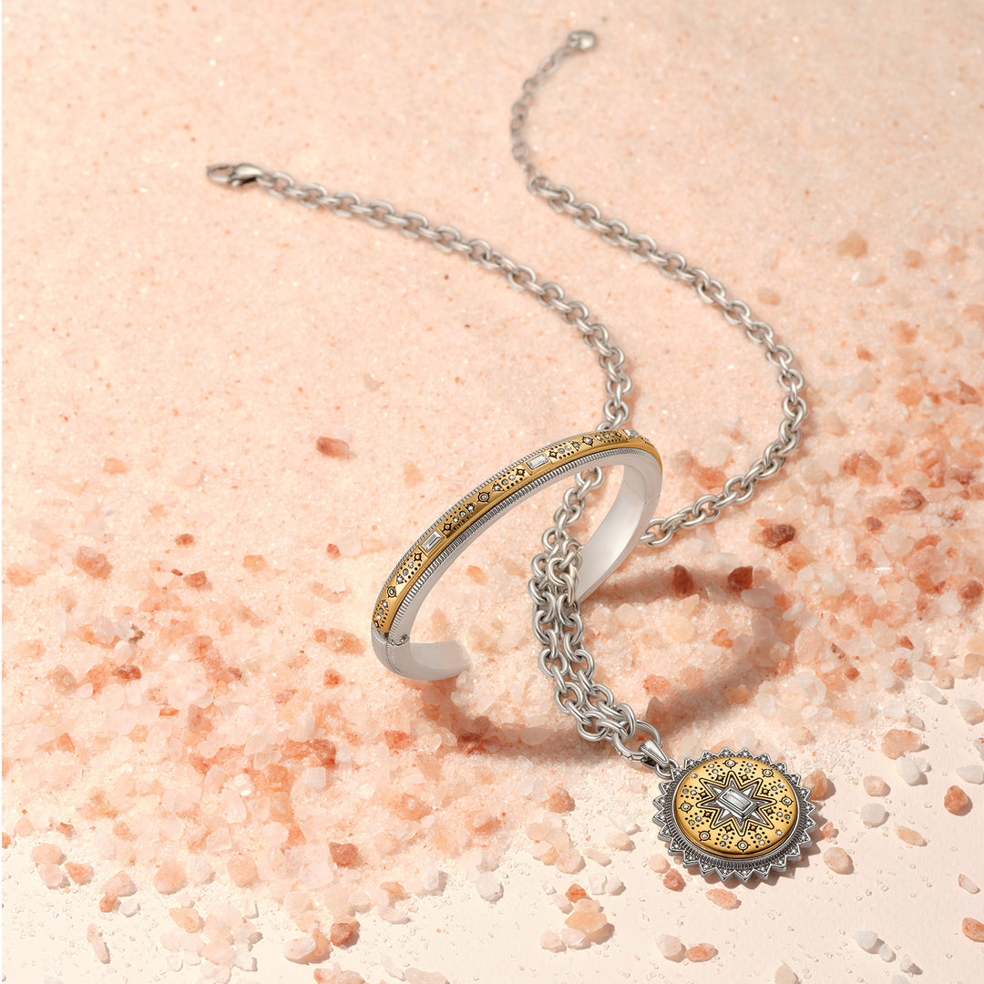 Mosaic Nova Hinged Bangle - Silver-Gold