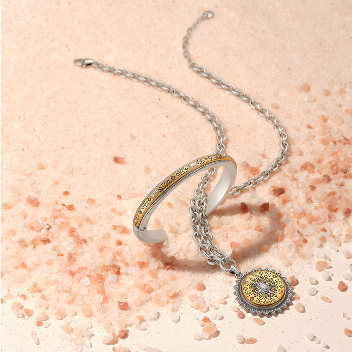 Mosaic Nova Hinged Bangle - Silver-Gold