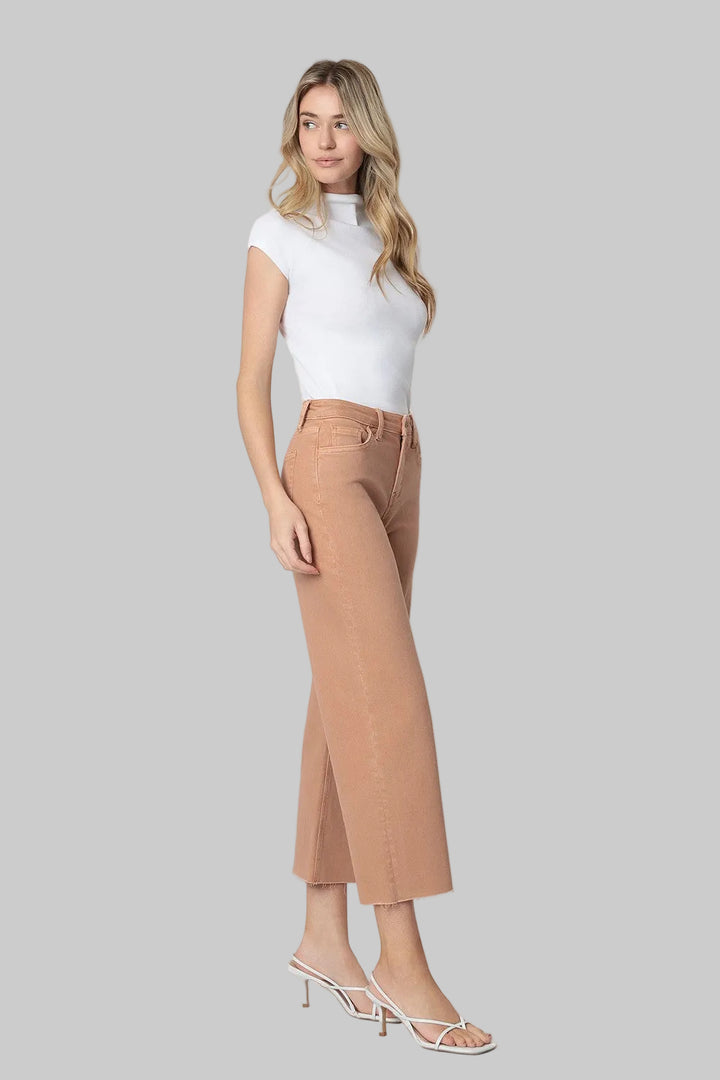 VERVET HIGH RISE CROP WIDE LEG PANTS - 26.5" INSEAM - MOCHA