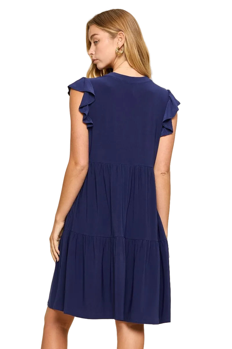 DEAR SCARLETT LIZZY FLUTTER SLEEVE FOREVER DRESS - NAVY
