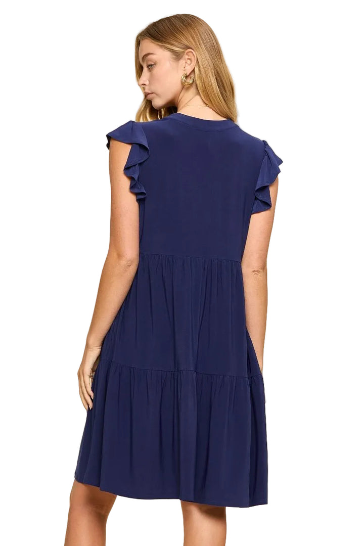 DEAR SCARLETT LIZZY FLUTTER SLEEVE FOREVER DRESS - NAVY