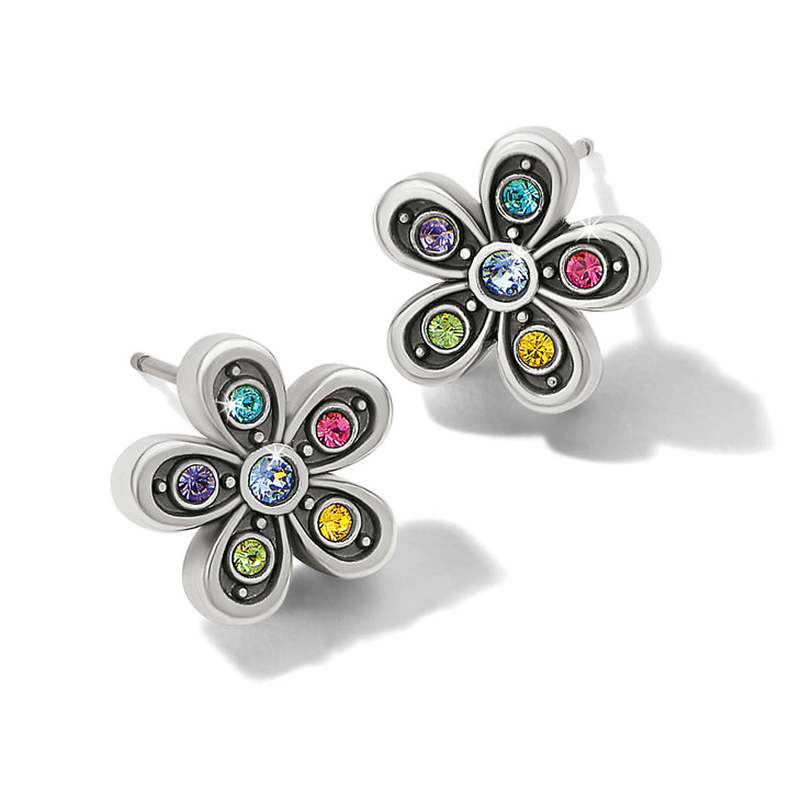 Enchanting Gem Flower Earrings - Silver-Multi