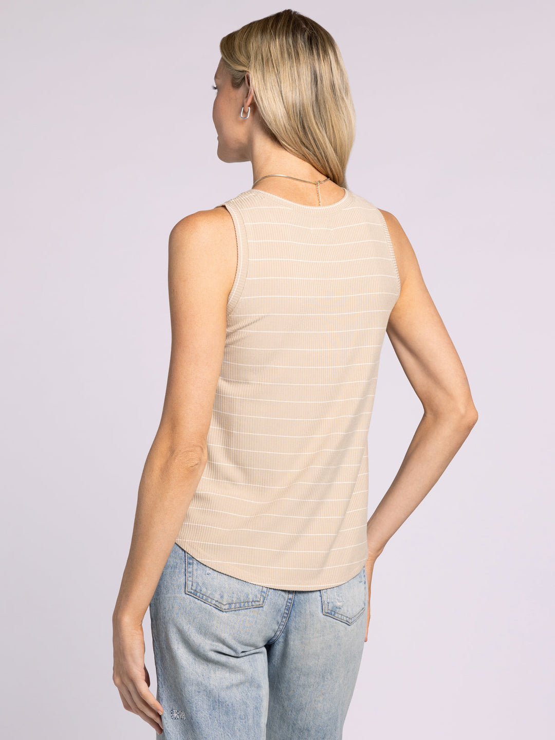 CREW NECK RIBBBED STRIPED EUCLID TANK - WHITE PEPPER
