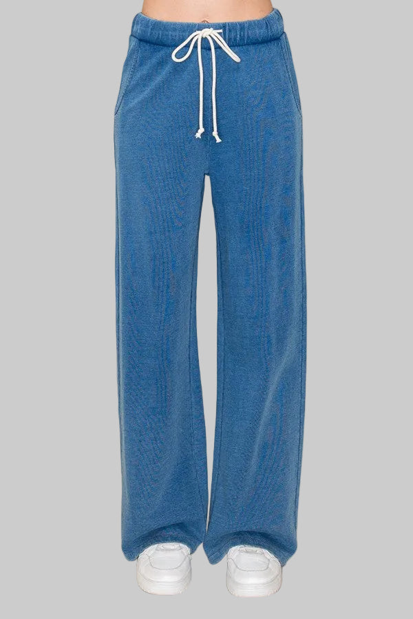 TERRY BOTTOMS W/POCKETS &amp; DRAWSTRING - DENIM