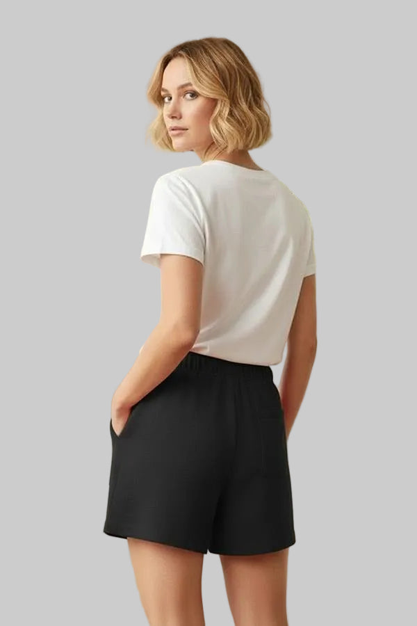 ELASTIC WAIST PAPER BAG SHORTS - BLACK