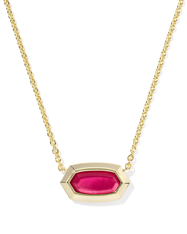 KENDRA SCOTT ELISA BEZEL SHORT PENDANT NECKLACE - GOLD CARMINE RED ILLUSION