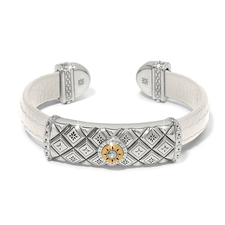 Mosaic Two Tone Leather Bar Cuff Bracelet - Shoe White