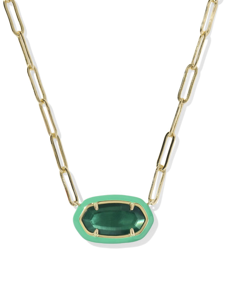 KENDRA SCOTT ELISA ENAMEL FRAME PAPERCLIP NECKLACE - GOLD EMERALD ILLUSION