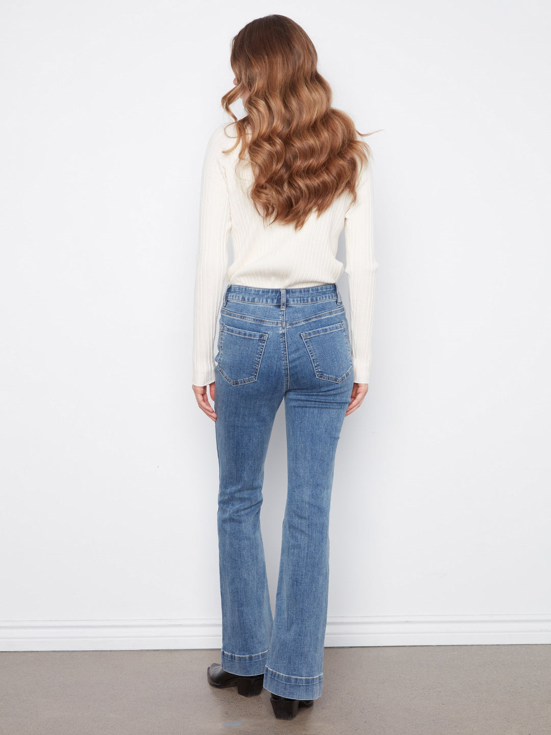 FLARE LEG STRETCH  PANTS - MEDIUM BLUE