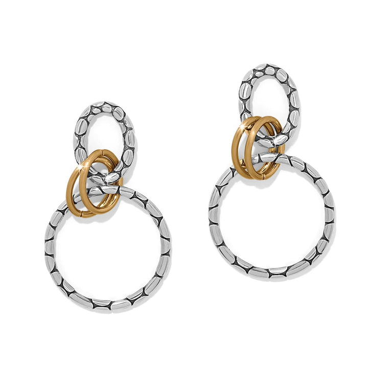 Pebble Link Two Tone Post Drop Earrings - Silver-Gold