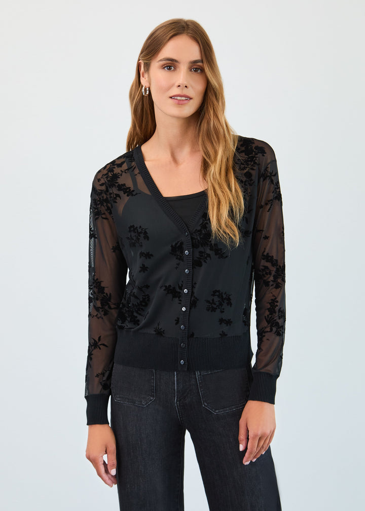 TWO PIECE MESH CARDIGAN SET - BLACK