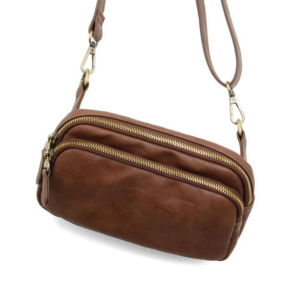 KYLIE DOUBLE ZIP SLING/BELT BAG - WALNUT