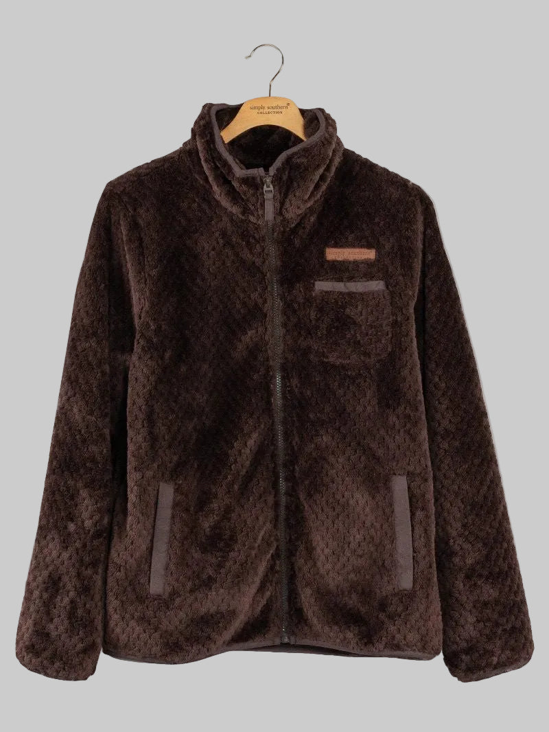 SIMPLY SOUTHERN SOFT ZIP UP JACKET - COFFEE