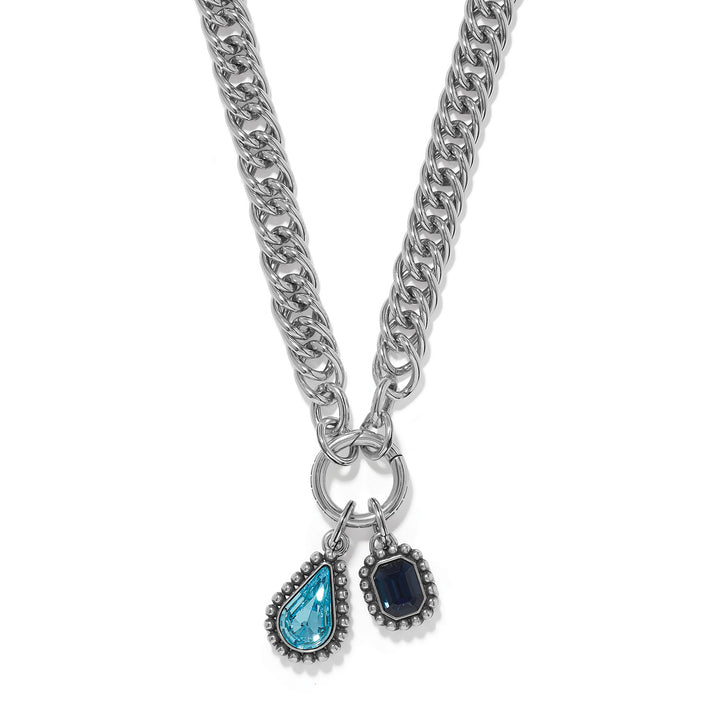 Twinkle Luxe Charm Link Necklace - Silver-Blue