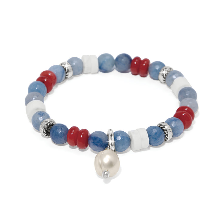 Americana Beach Pearl Charm Stretch Bracelet - Silver-Multi
