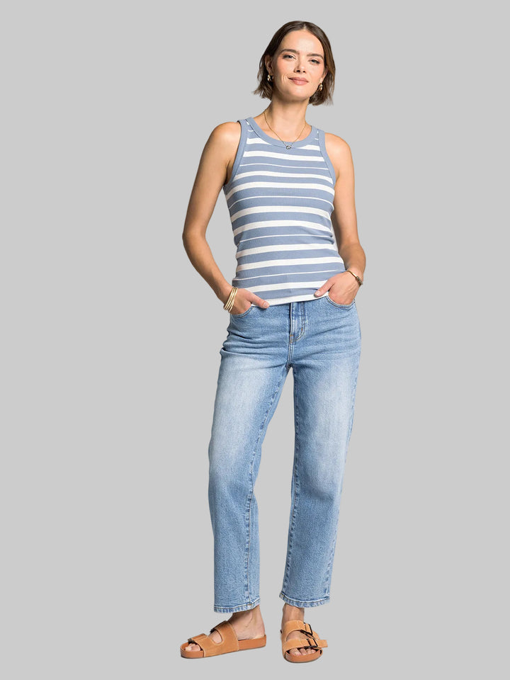 CREW NECK SOFT MICRO RIBBBED EDLIN TANK - CLOUD BLUE IVORY