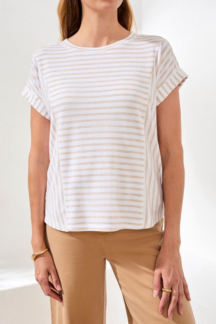 CUFFED SLEEVE TOP W/INSERTS - BEACH