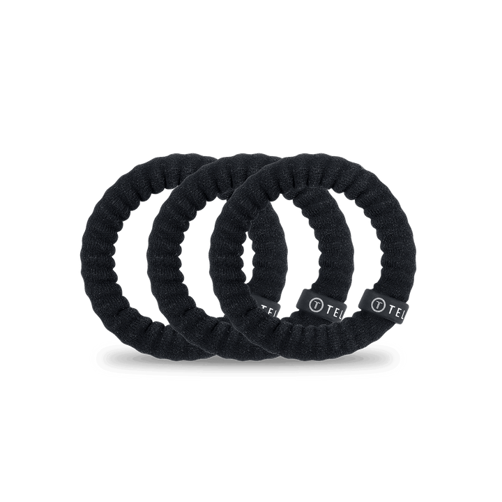 TELETIES SMALL NYLON HAIR TIES S/3 - JET BLACK