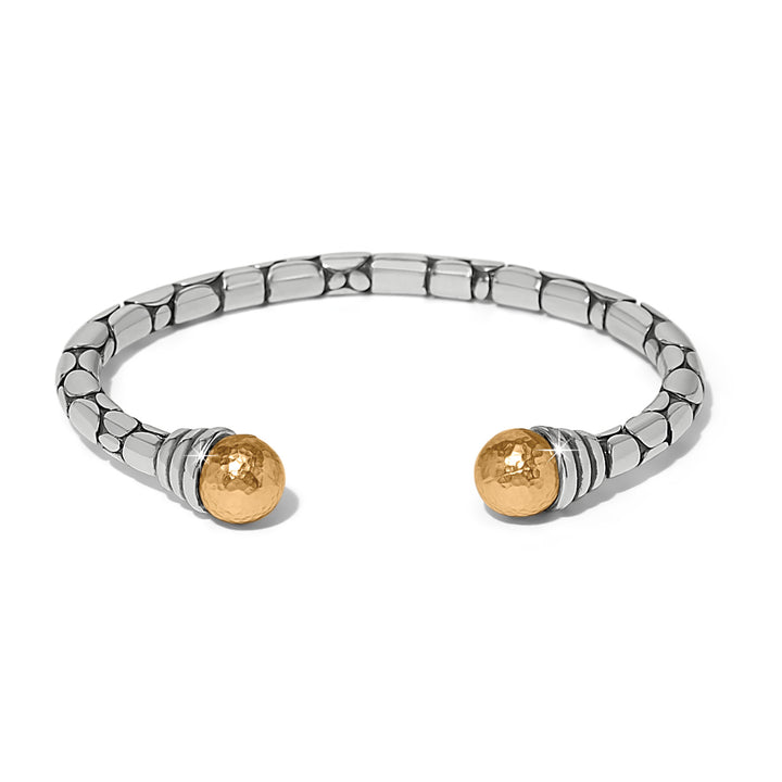Pebble Link Two Tone Open Flex Cuff Bracelet - Silver-Gold
