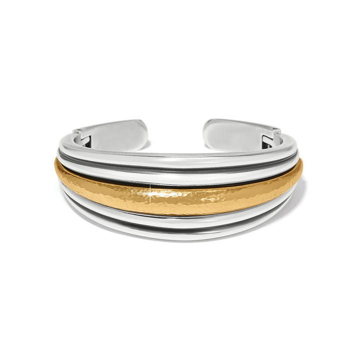 Ferrara Deco Hinged Bangle - Silver-Gold