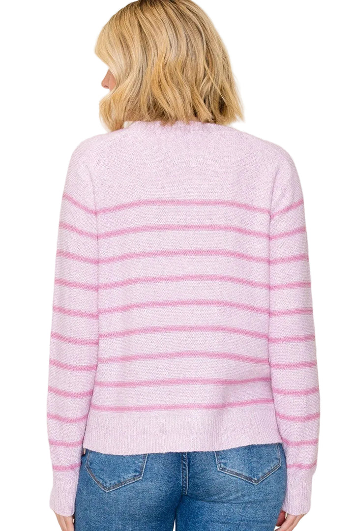 LONG SLEEVE STRIPED SWEATER - LIGHT PINK