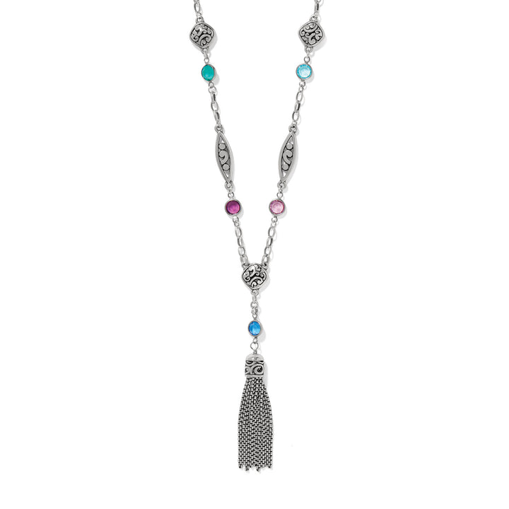 Contempo Color Gems Tassel Necklace - Silver-Multi