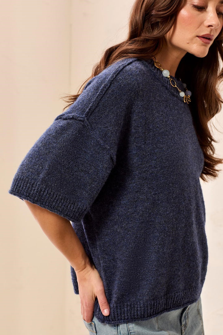 LOFTY ELBOW SLEEVE CREW NECK SWEATER - H NIGHTFALL