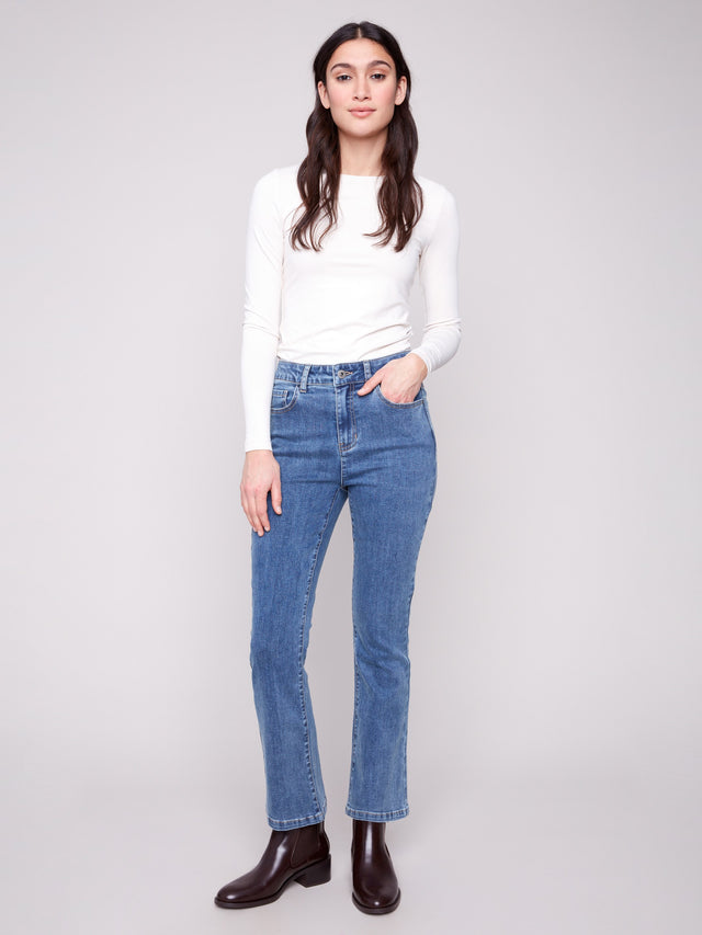 CHARLIE B BOOTCUT STRETCH DENIM PANTS - MEDIUM BLUE