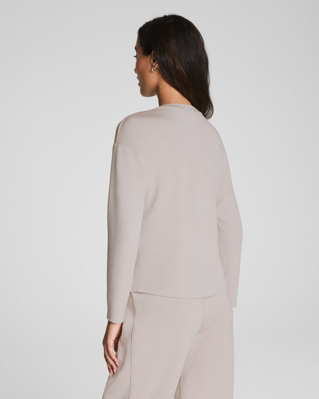 SPANX AIRESSENTIALS LONG SLEEVE SIDE SLIT TOP - FRENCH GREY