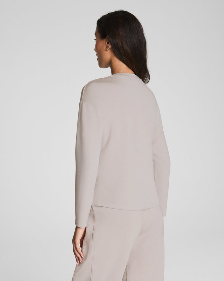 SPANX AIRESSENTIALS LONG SLEEVE SIDE SLIT TOP - FRENCH GREY