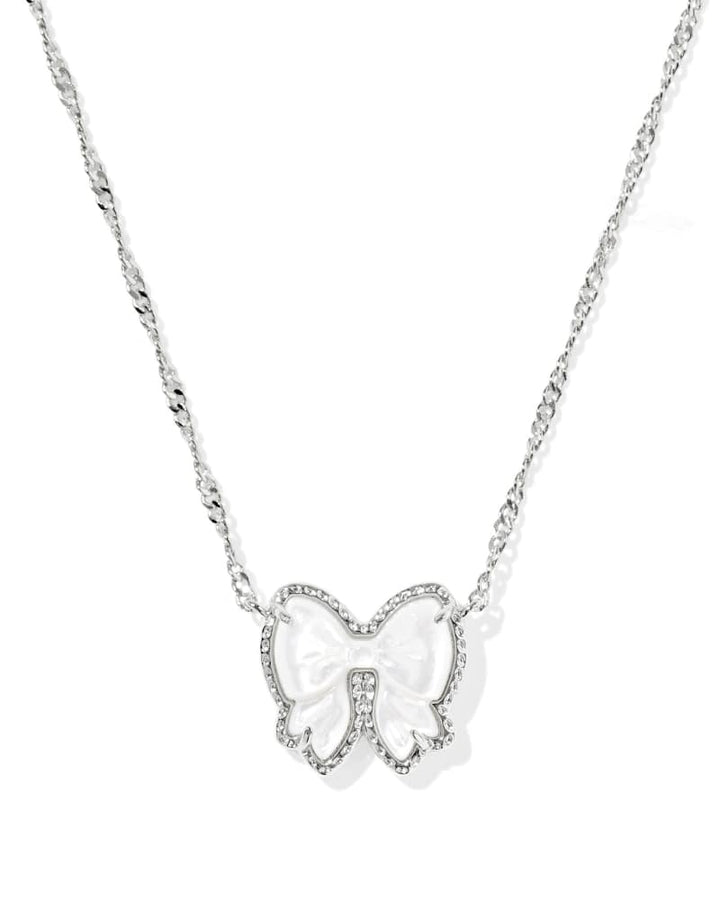 KENDRA SCOTT HALEY BOW SHORT PENDANT NECKLACE - SILVER IVORY MOP