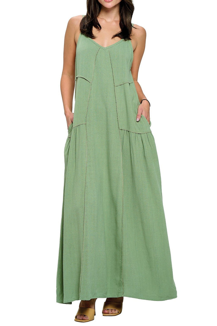 BOHO MAXI PATCHWORK DRESS - GREEN