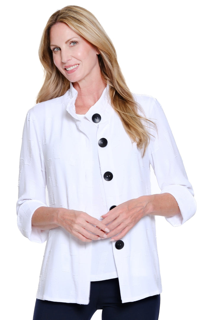 3/4 FLOUNCE SLEEVE BUTTON FRONT JACKET & TANK - WHITE