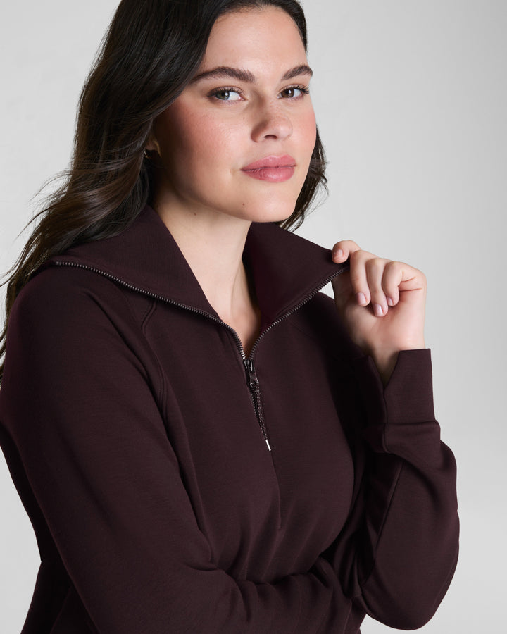 SPANX AIRESSENTIALS HALF ZIP TOP - TRUFFLE BROWN