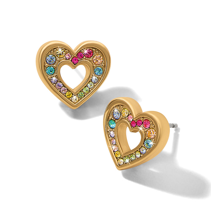 Enchanting Gem Heart Earrings - Gold-Multi