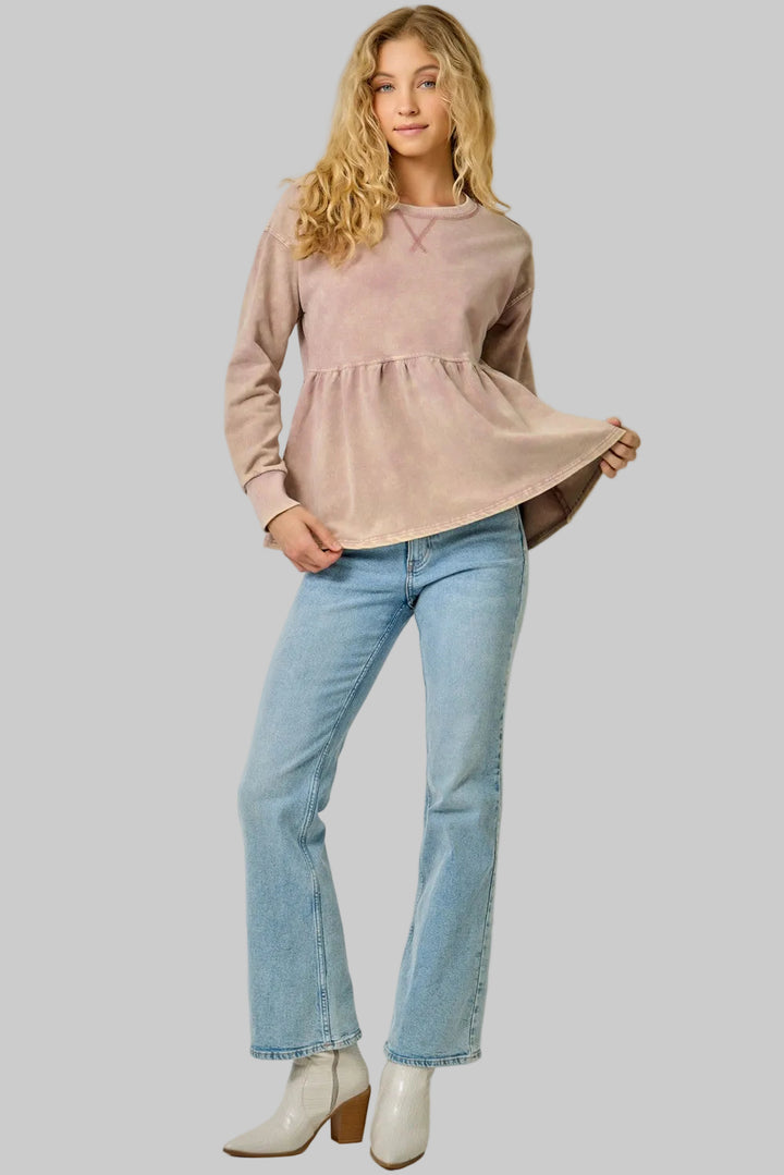 WASHED BABY DOLL SWEATSHIRT - WASHED ROSE