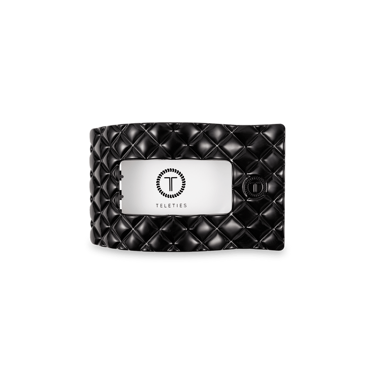 TELETIES SMALL FLAT RECTANGLE HAIR CLIP - JET BLACK QUILTED